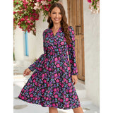 Nina Parker Graffiti Dress Fashionable Pattern Elastic Waist Long Sleeve Dress