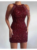 Olivia Wilde See through Dress Halter Sexy Crystal Fringed Sheath Sequins Dress