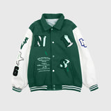 Bone Varsity Jacket Autumn Flocking Baseball Uniform Jacket Lapel Men's and Women's Coats