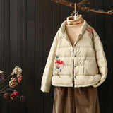 Women Winter Coats Puffer Jacket Down Coat White Duck Down Embroidered Down Jacket Solid Color Stand-up Collar Thermal Coat
