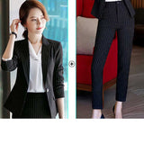 Women Autumn Uniform Designs Formal Style Office Lady Bussiness Attire Work Suit Ol Striped Overalls