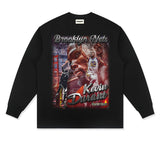 Kevin Durant Shirt Durant Printed Long-Sleeved T-shirt Distressed Cotton Loose round Neck