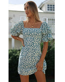 Milkmaid Sexy V Square Collar Puff Sleeve Summer Dresses