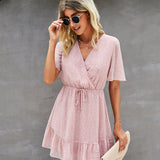 Mauve Dress Women's Summer Fashion Printed V-neck Short Sleeve Women's Dress