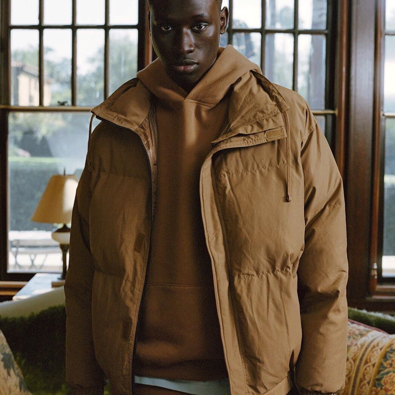 Fog Fear of God Essentials Coat Double Line down Jacket Solid Color Stand Collar Bread Cotton Coat Jacket