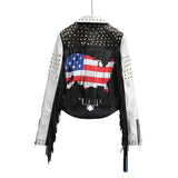 Punk Rock Jacket Cropped Leather Coat Female Tassel Rivets Women's Leather Top