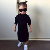 Girl Dress Spring and Autumn Children High Neck Split Solid Color Long Sleeve Sweater Dress