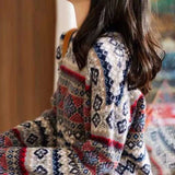 Fair Isle Sweater Cottagecore Outfits for Women Fairisland Jacquard Wool Sweater Women's round Neck Thickened Sweater Puff Sleeve Sweater