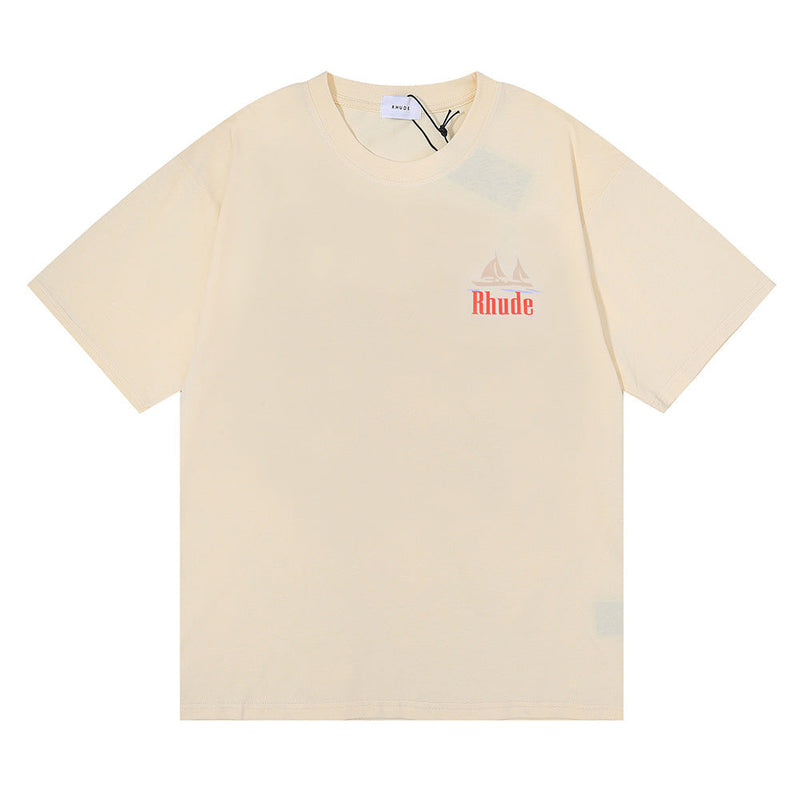 Rhude T Shirt Sailboat Print Hip Hop Men and Women Couple Style