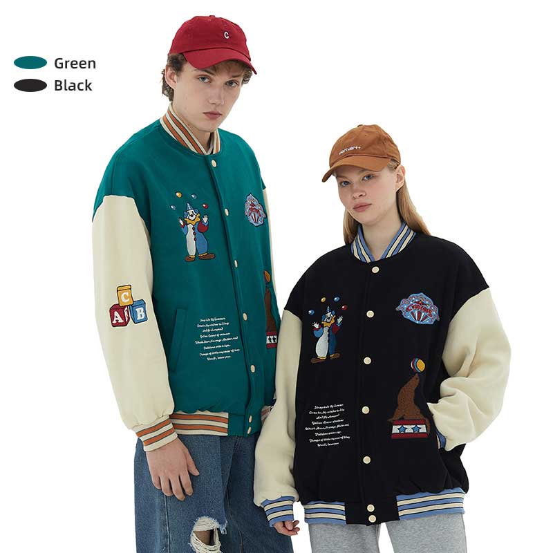 Vintage Letterman Jacket Heyhenry Fleece-Lined Stitching Embroidered Couple Wear Baseball Uniform Jacket Coat for Men and Women