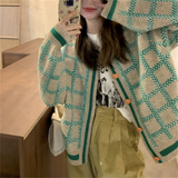 Preppy Aesthetic Sweater Vintage Plaid Sweater Autumn and Winter Loose Top