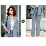 Women Autumn Uniform Designs Formal Style Office Lady Bussiness Attire Work Suit Blue Suit Work Clothes Leggings