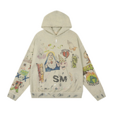 Saint Michael Hoodie Old Hand Painted Graffiti Casual Hoodie Sweater