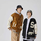 Green Varsity Jacket Autumn PU Leather Stitching Woolen Embroidery Baseball Collar Jacket Coat for Men
