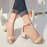 Hot Pink Heels Spring Sandals Chunky Heel Suede High Heels Pointed Toe Shallow Mouth Mid Heel Strap Roman Style Shoes