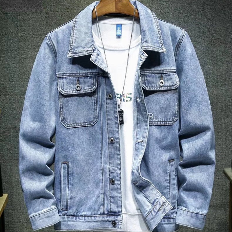 Paisley Denim Jacket Baggy Coat Men's Spring and Autumn Casual Blue plus Size Jacket