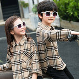Father Son Matching Dress Shirts Autumn Plaid Shirt Long Sleeve Mother and Child Shirt