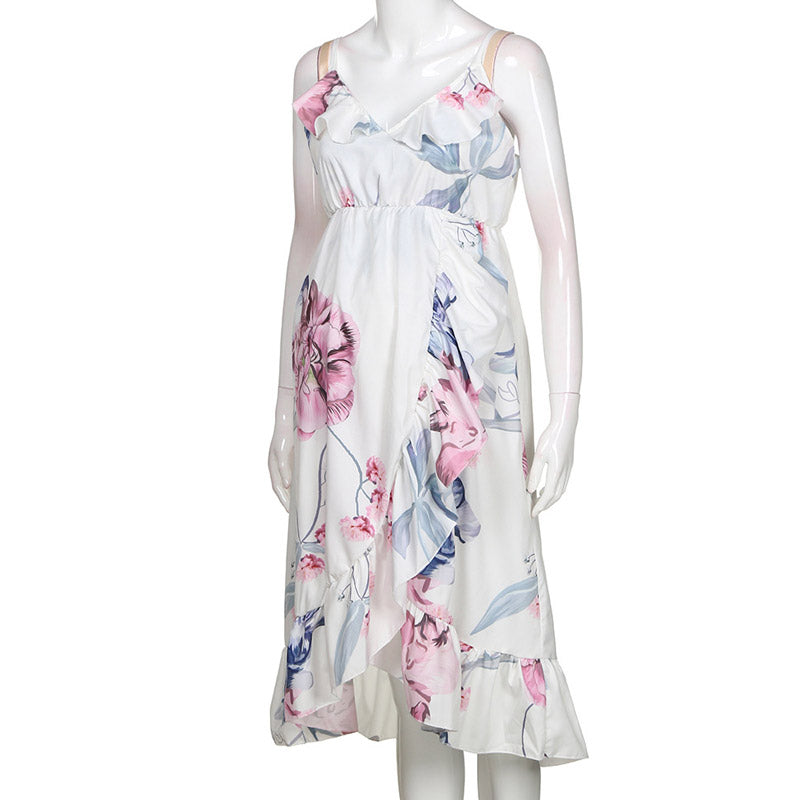 Maternity Clothes Dress Summer Spaghetti-Strap Floral Print Loose Maternity Dress for Women