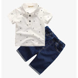 Children Boy Co Ord Summer Short-Sleeved T-shirt Denim Pants 2 Piece Set