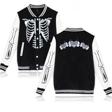 Skeleton Varsity Jacket Men and Women Long Sleeve Baseball Shirt