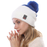 Women Winter Winter Winter Fleece-Lined Color Matching Women's Knitted Wool Hat