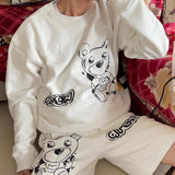 Drew House Drew Smiley Face Hand Drawn Cartoon Bear Hoodie High Street Loose round Neck Long Sleeve Pullover