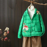 Women Winter Coats Puffer Jacket Down Coat White Duck Down Embroidered Down Jacket Solid Color Stand-up Collar Thermal Coat