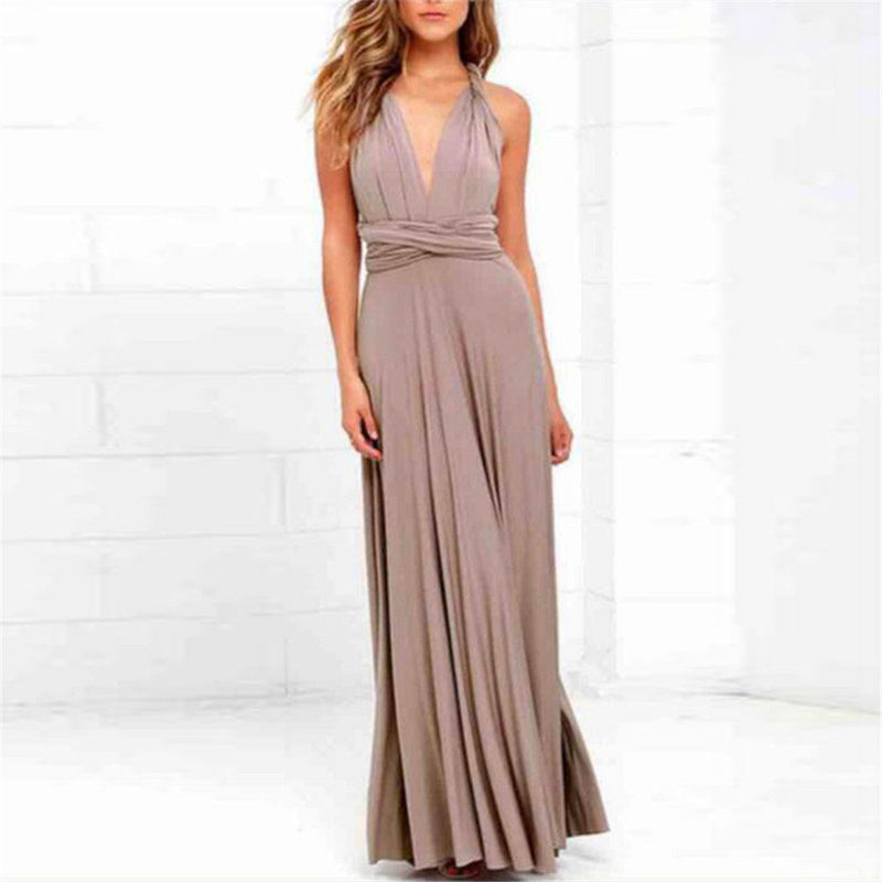 Mauve Dress Multi-Rope Cross Backless Sexy Bandage One-Piece Dress Long Dress Gown