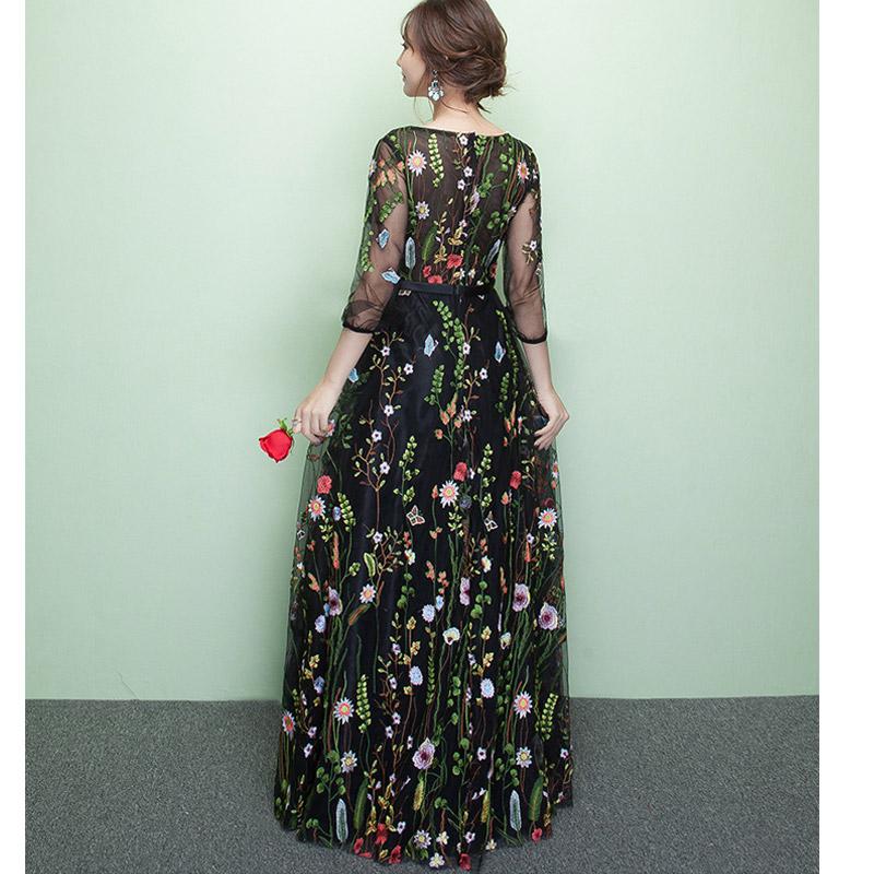 Elegant Long Sleeve Floral Tulle Cottagecore Aesthetic Dresses