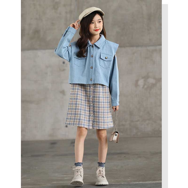 Suit Plaid Jacket Spring and Autumn Children's Suit Skirt Children Girl's Spring Clothes 2 Piece Set