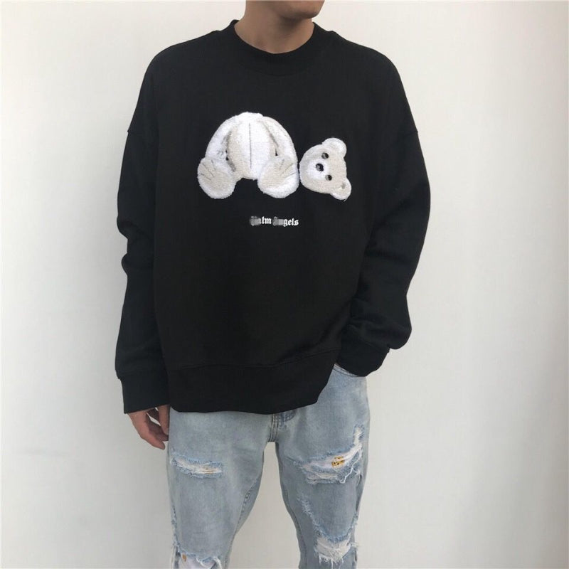 Palm Angels Sweatshirts Angel Broken Bear Embroidered Crew Neck Loose Coat
