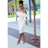 Bohemian Coachella Outfits Pencil Skirt Sexy Ruffle Sleeve Hip-Wrapped Mid-Length Skirt