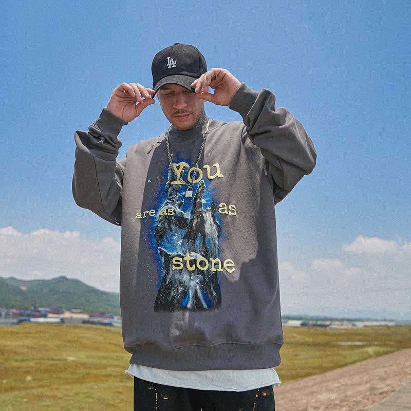 Mens Fall Outfits Loose Dark Printed Sweater Men's and Women's High Street Letter Graffiti Long-Sleeved Top