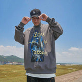 Mens Fall Outfits Loose Dark Printed Sweater Men's and Women's High Street Letter Graffiti Long-Sleeved Top
