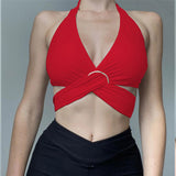 Women Rave Outfits Tops Halter Sexy Lace-up Women's Clothing