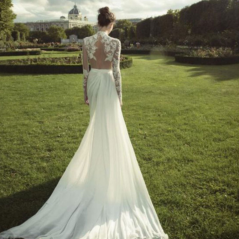 Bohemian Chic Wedding Guest Dress Sexy Lace Long Sleeve See-through Dress