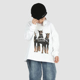 Kids Present Thoroughbred Doberman Dog Print Hoodie Loose Crew Neck Top Boys and Girls