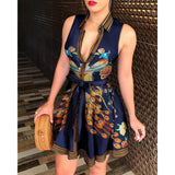 Nina Parker Graffiti Dress Sleeveless Lace-up Fashion Sexy Dress