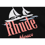 Rhude Hoodie Sailboat Printed Cotton Men and Women Couple Hooded Sweater