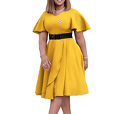 Nina Parker plus Size Dresses Bell Sleeve Solid Color plus Size Dress