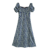 Milkmaid Dresses Summer Floral Square Collar Collect Waist Dress