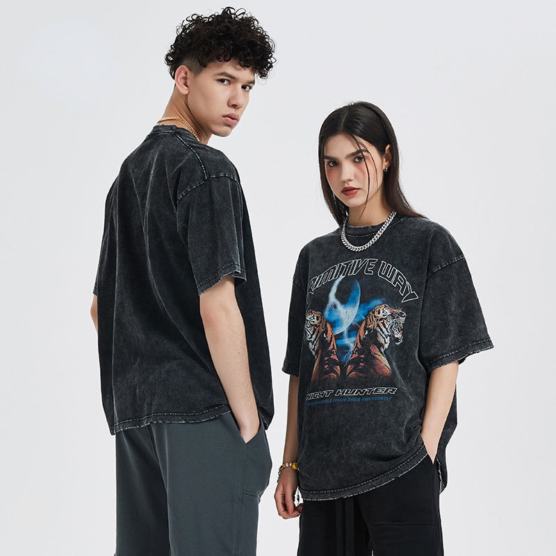 Zodiac Shirts Vintage Washed Printed Short-Sleeved T-shirt for Men