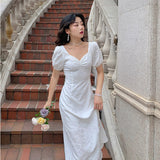 Aesthetic Dress Vintage Backless White Square-Cut Collar Women's Spring and Summer Dress