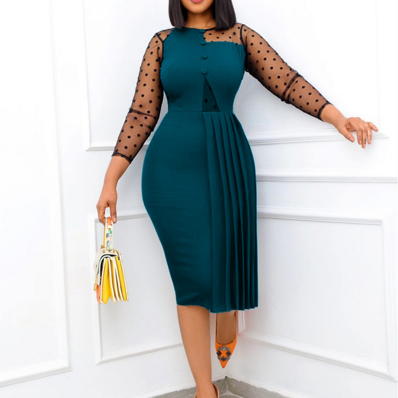 Nina Parker plus Size Dresses Mesh Slim Fit Patchwork Sheath Split Dress