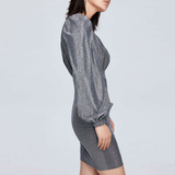 Women Spring Dress Lantern Sleeve High Elastic Dress Puff Sleeve Waist Dress Comfortable Lady Tight Skirt