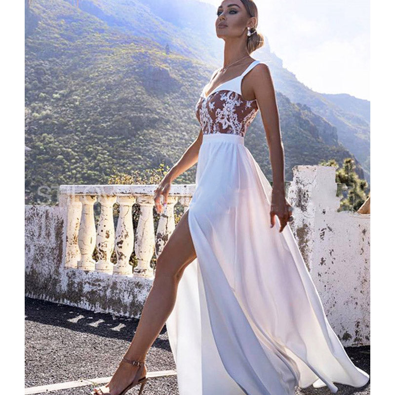 See through Wedding Dress Long Dress Banquet Evening Dress Women's Dress