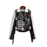 Punk Rock Jacket Cropped Leather Coat Female Tassel Rivets Women's Leather Top