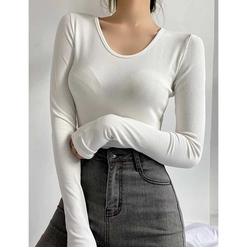 Women Fall Fall Five-Color Small V-neck Long Sleeve T-shirt Slim-Fit Crop-Top