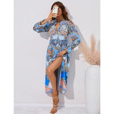 Nina Parker Graffiti Dress Single-Breasted Waist-Controlled Long Sleeves Dress