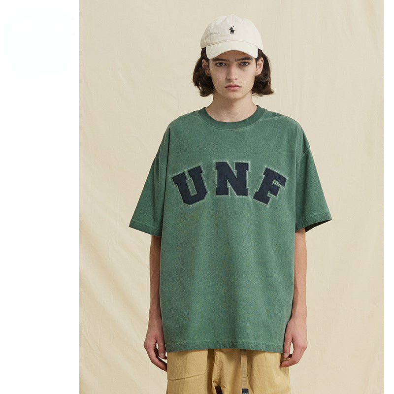Preppy Aesthetic T Shirt Embroidered Loose Double Yarn Pure Cotton Couple Short Sleeve T-shirt